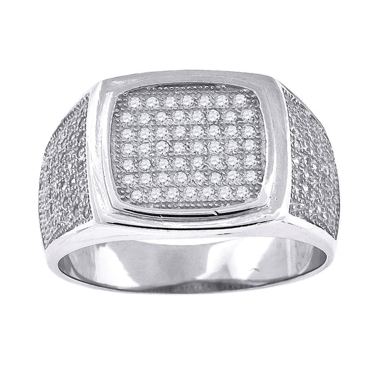 Sterling Silver Men's Cubic Zirconia Square Head Presidential Bridal Anniversary Wedding Engagement Band Ring Sizes 9 To 12