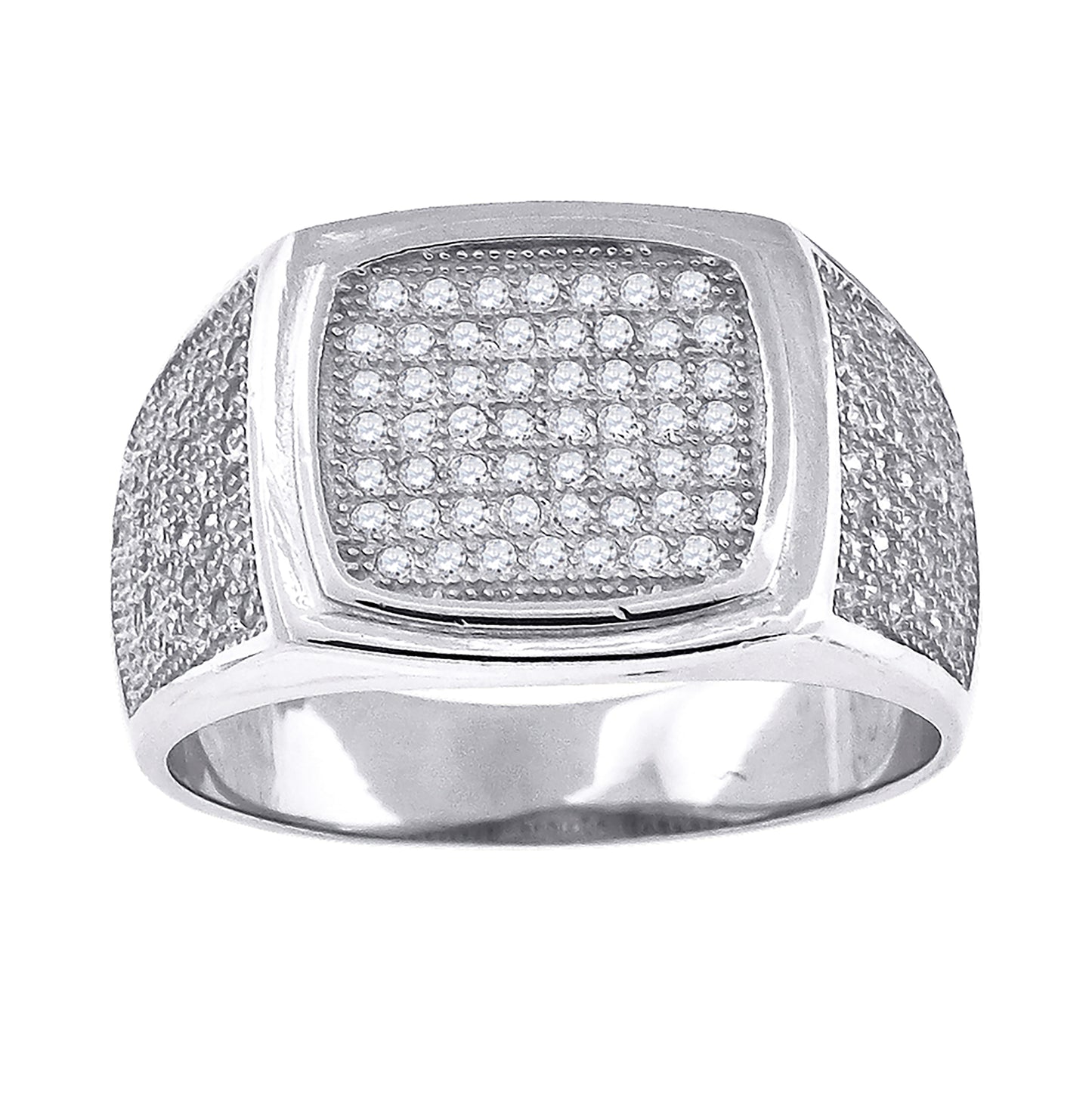 Sterling Silver Men's Cubic Zirconia Square Head Presidential Bridal Anniversary Wedding Engagement Band Ring Sizes 9 To 12