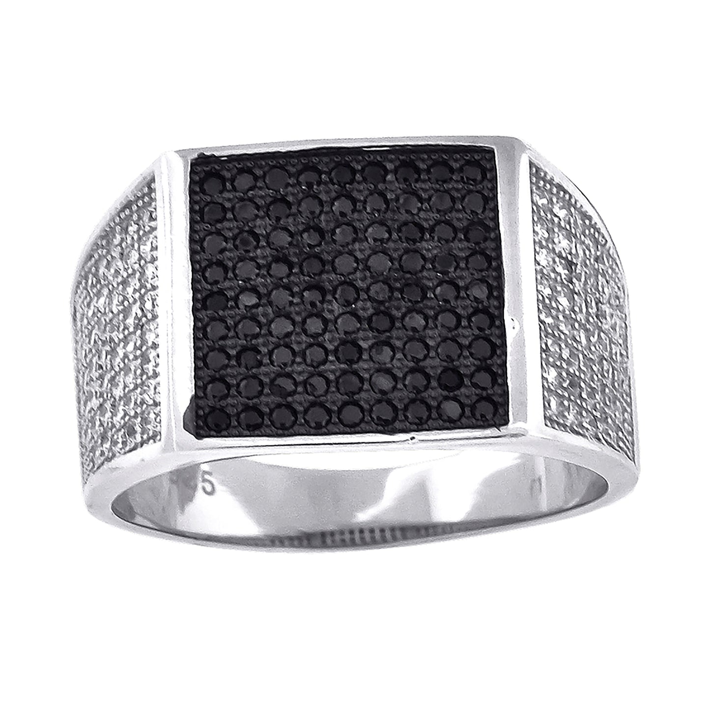 Sterling Silver Black-Tone Mens White Black Cubic-Zirconia Square Head Fashion Bridal Anniversary Wedding Engagement Band Ring Sizes 8 To 12