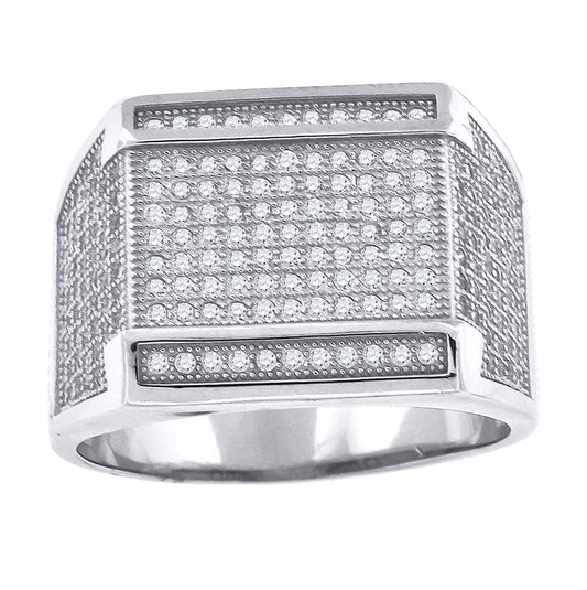 Sterling Silver Men's Cubic Zirconia Square Head Presidential Bridal Anniversary Wedding Engagement Band Ring Sizes 9 To 12