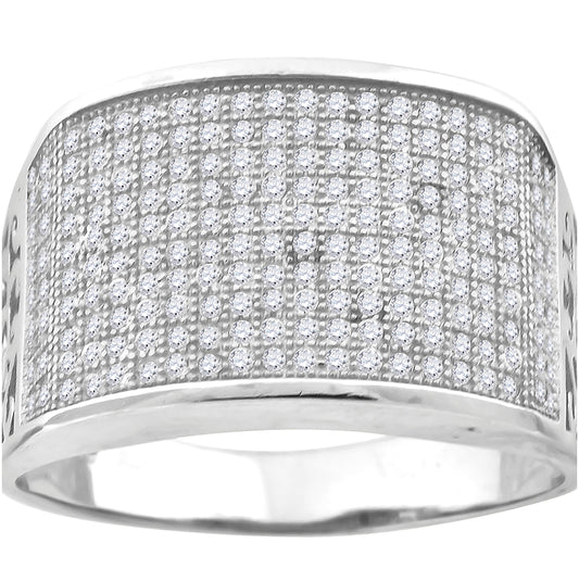Sterling Silver Men's Cubic Zirconia Wide Band Fashion Bridal Anniversary Wedding Engagement Band Ring Sizes 9 To 12