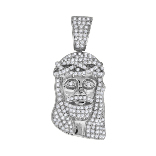 Sterling Silver Mens Cubic Zirconia Jesus Religious Charm Pendant