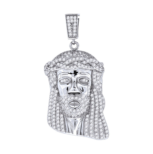 Sterling Silver Mens Cubic-Zirconia Jesus Religious Charm Pendant