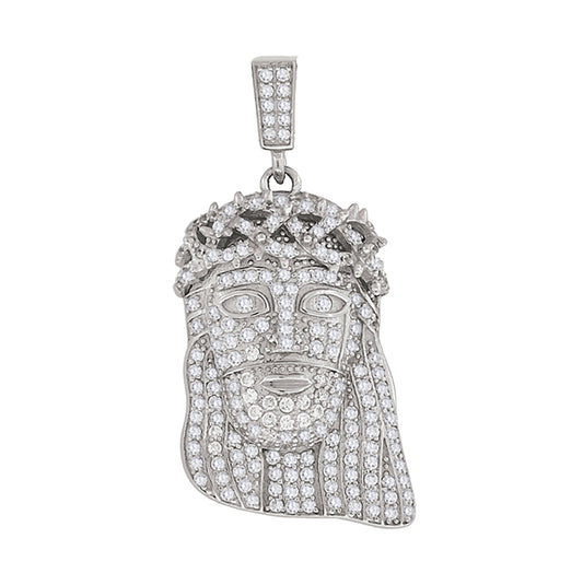 Sterling Silver Mens Cubic-Zirconia Jesus Religious Charm Pendant