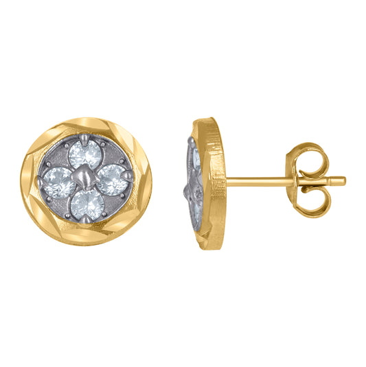 10K Two-Tone Gold Mens Cubic Zirconia Cubic-Zirconia Round Diamond-Cut Cluster Stud Earrings