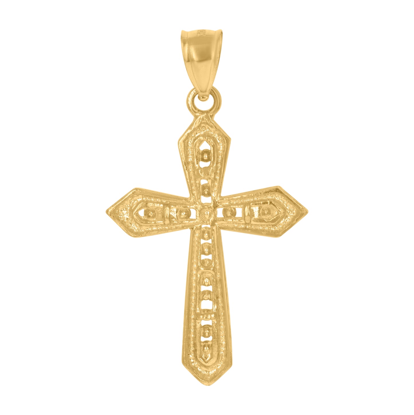 10K Yellow Gold Mens Women Textured Diamond-Cut Cross Religious Charm Pendant