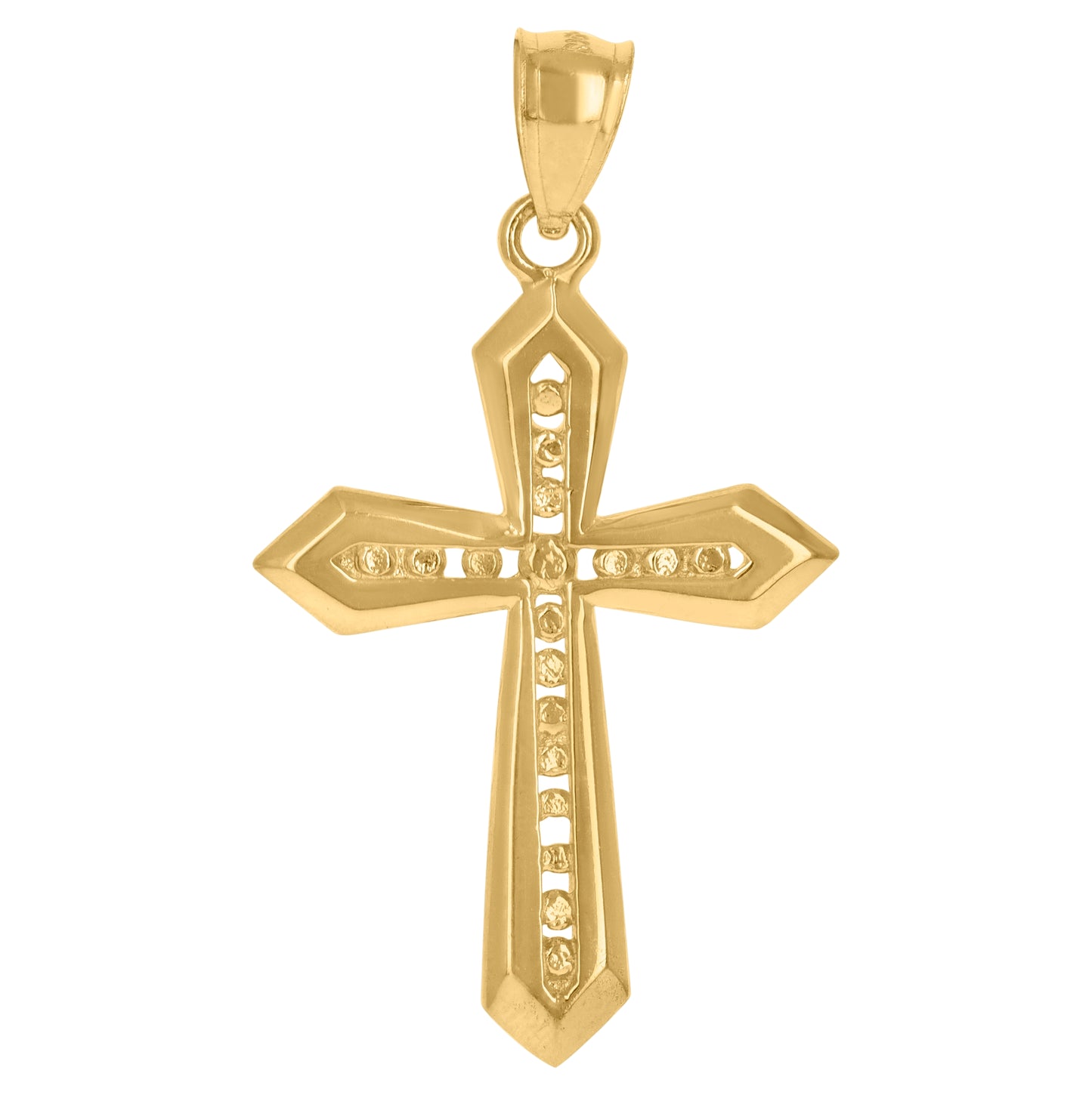 10K Yellow Gold Mens Women Textured Diamond-Cut Cross Religious Charm Pendant