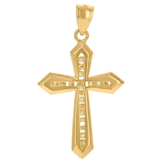 10K Yellow Gold Mens Women Textured Diamond-Cut Cross Religious Charm Pendant