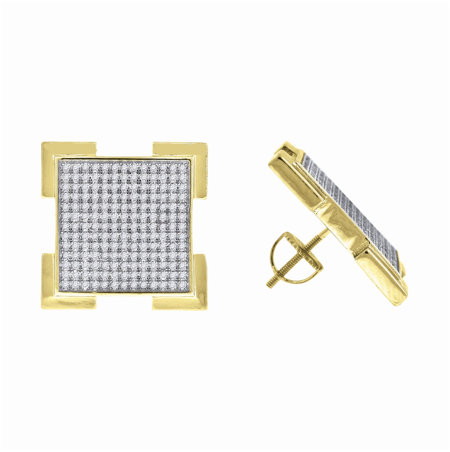 Sterling Silver Or Yellow-Tone Unisex Cubic Zirconia Square Stud Earrings