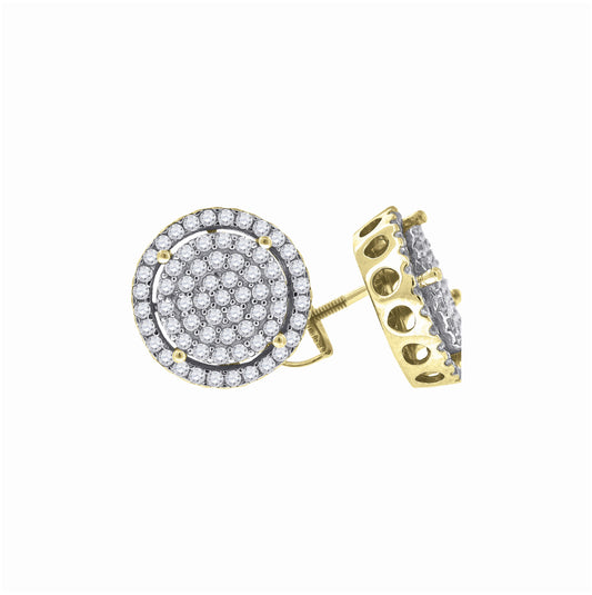 Sterling Silver Yellow-Tone Unisex Cubic Zirconia Round Stud Earrings