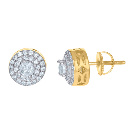 Sterling Silver Yellow-Tone Womens Cubic Zirconia Round Halo Stud Earrings