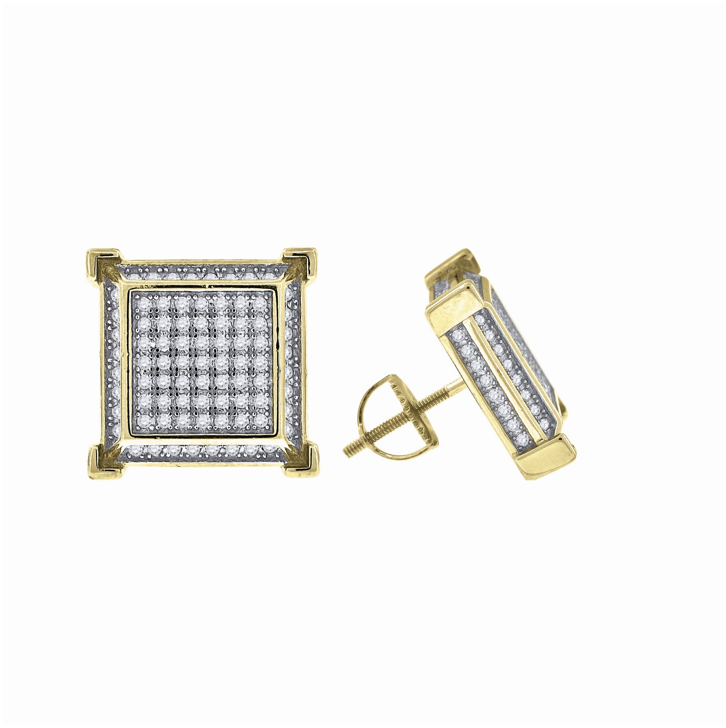 Sterling Silver Or Yellow-Tone Unisex Cubic Zirconia Square Stud Earrings