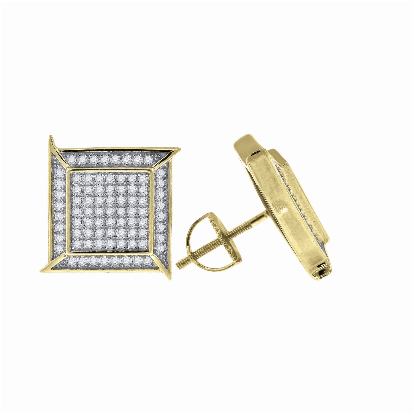Sterling Silver Or Yellow-Tone Unisex Cubic Zirconia Square Stud Earrings