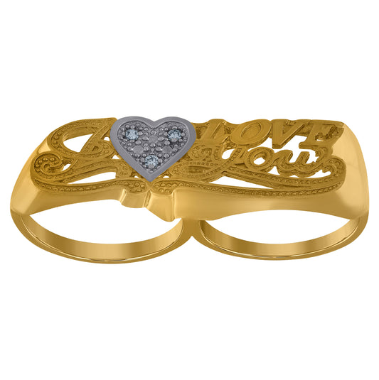 10K Two-Tone Gold Womens Cubic Zirconia I Love You Two Finger Ring