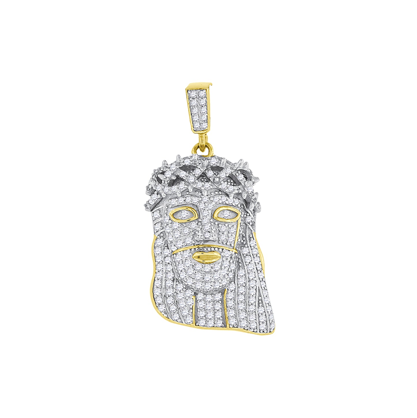 Sterling Silver Yellow-Tone Mens Cubic-Zirconia Jesus Religious Charm Pendant