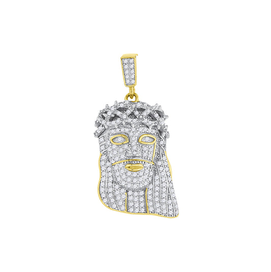 Sterling Silver Yellow-Tone Mens Cubic-Zirconia Jesus Religious Charm Pendant