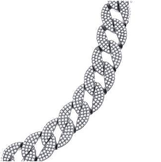 Sterling Silver Mens Cubic Zirconia Micro Pave Cuban Link Bracelet