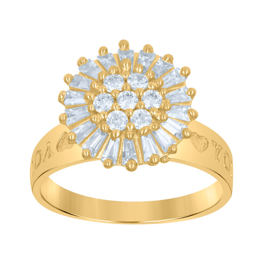 10K Two-Tone Gold Womens Round And Baguette Cubic-Zirconia Round Engagement Ring