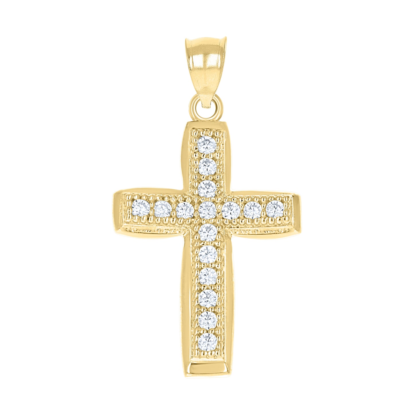10K Two-Tone Gold Mens Women Cubic Zirconia Cubic-Zirconia Cross Religious Charm Pendant