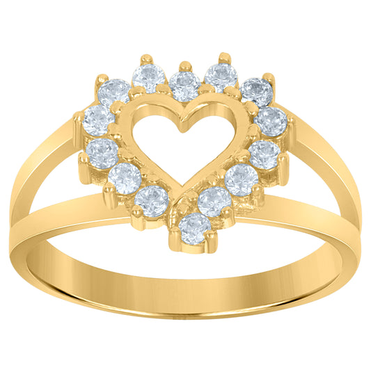 10K Yellow Gold Womens Cubic Zirconia Heart Engagement Ring