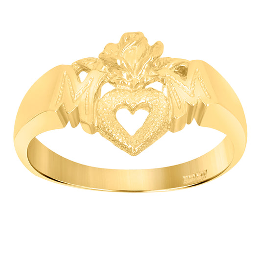 10K Two-Tone Gold Womens Textured Mom Heart Band Ring