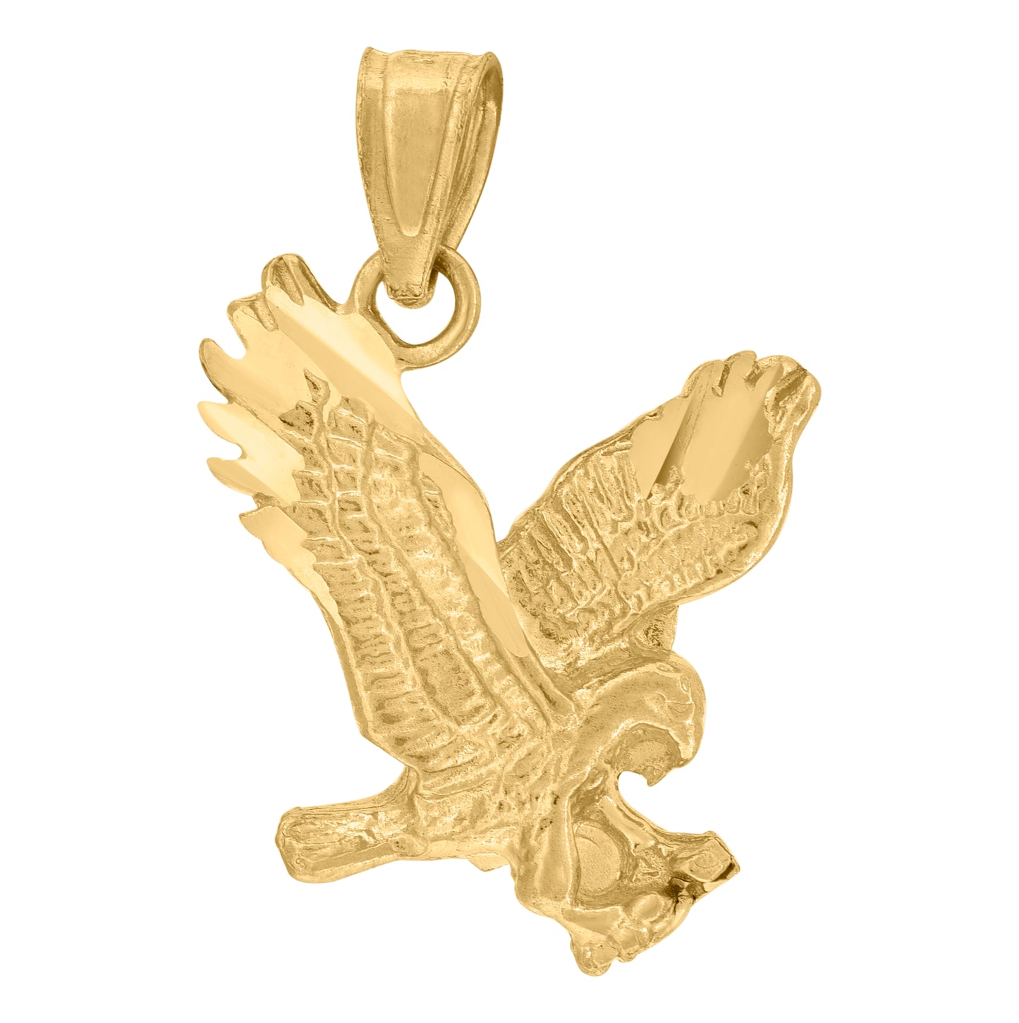 10K Yellow Gold Mens Diamond-Cut Flying Eagle Bird Charm Pendant