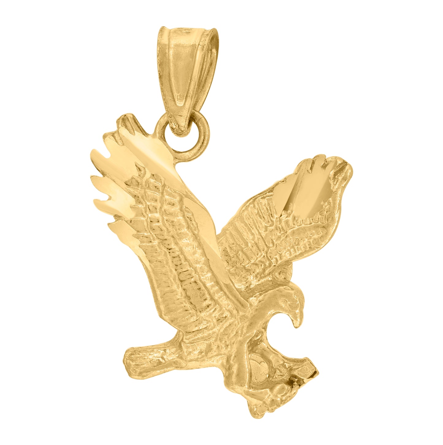 10K Yellow Gold Mens Diamond-Cut Flying Eagle Bird Charm Pendant