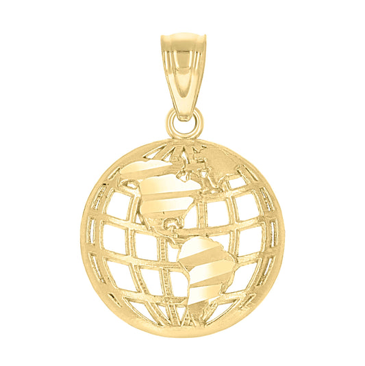 10K Yellow Gold Unisex World Globe Charm Pendant