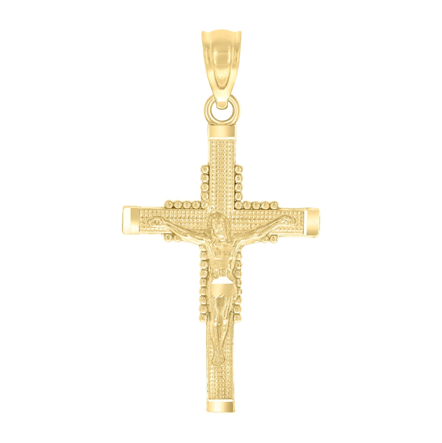 10K Yellow Gold Textured Unisex Cross Crucifix Religious Charm Pendant