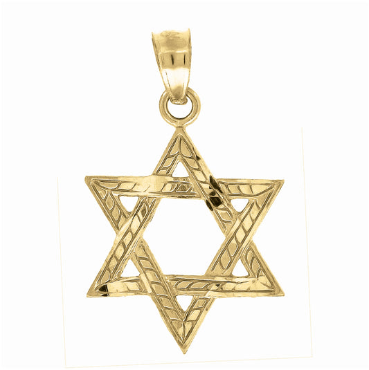 10K Yellow Gold Mens Women Textured Star Of David Religious Charm Pendant