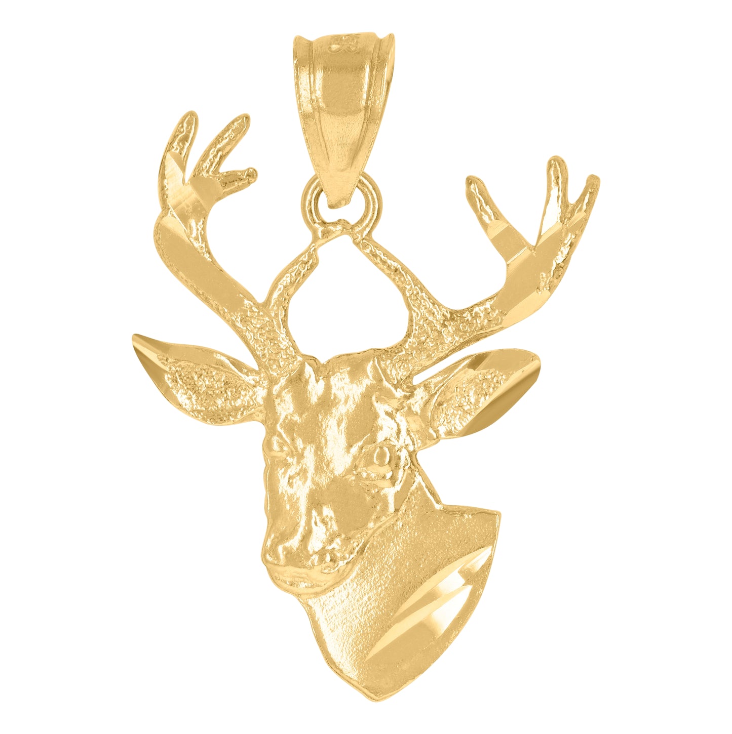 10K Yellow Gold Mens Diamond-Cut Deer Head Animals Charm Pendant