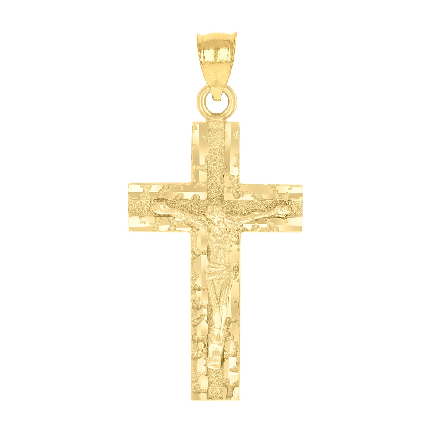 10K Yellow Gold Mens Textured Nugget Crucifix Cross Religious Charm Pendant
