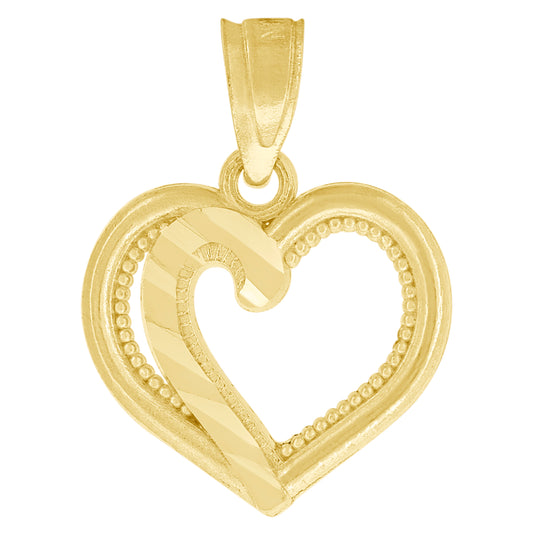 10K Yellow Gold Womens Diamond-Cut Love Heart Charm Pendant