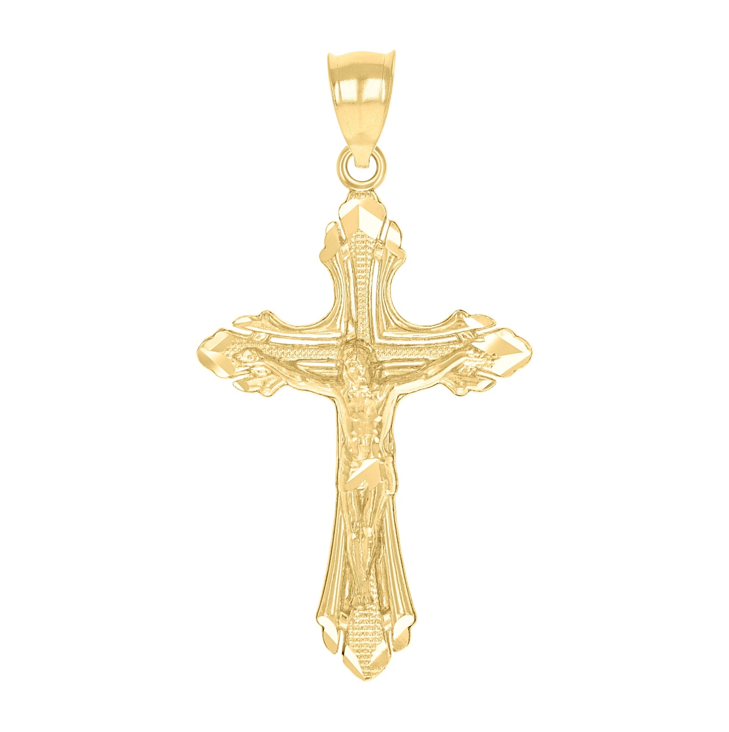 10K Yellow Gold Mens Textured Crucifix Cross Religious Charm Pendant