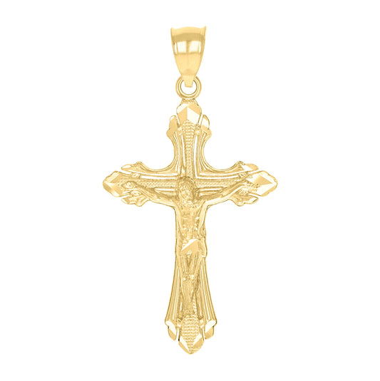 10K Yellow Gold Mens Textured Crucifix Cross Religious Charm Pendant