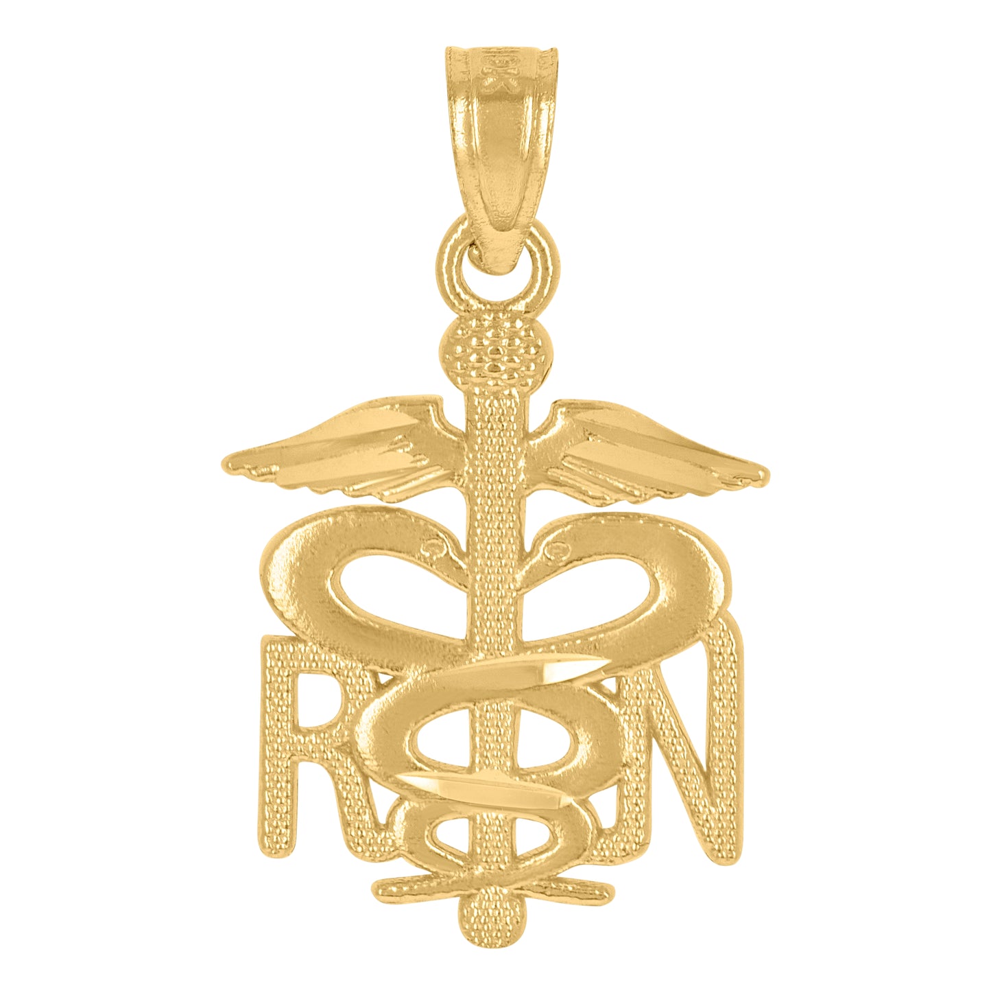 10K Yellow Gold Diamond-Cut Textured Unisex Registered Nurse Badge Charm Pendant