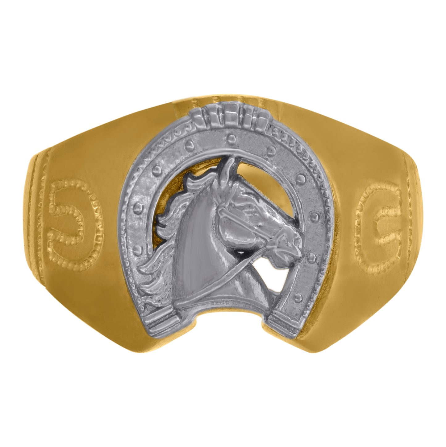 10K Two-Tone Gold Mens Textured Horseshoe Ring