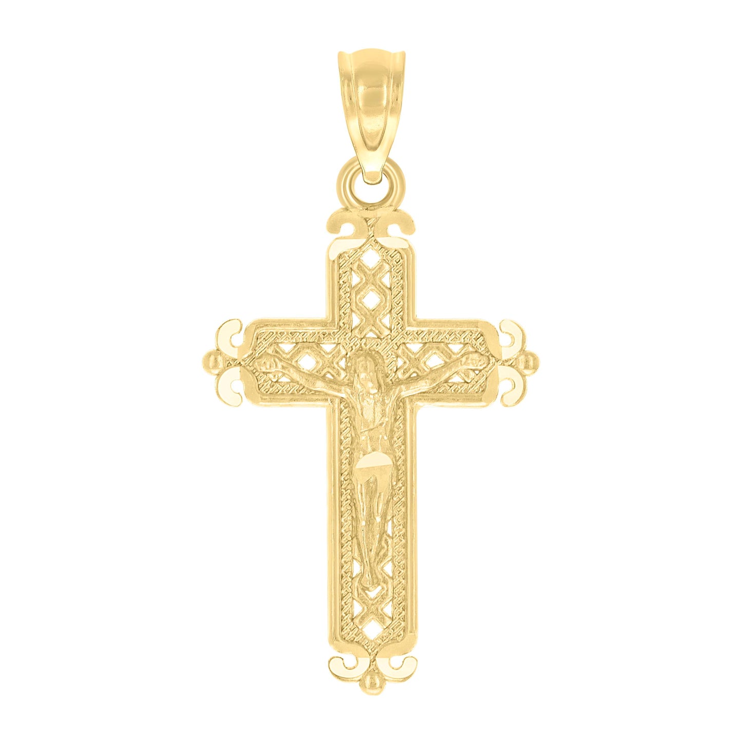10K Yellow Gold Diamond-Cut Unisex Cross Crucifix Religious Charm Pendant