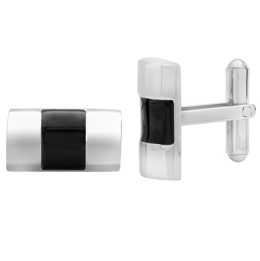 Stainless Steel Mens Rectangular Black Enamel Cufflinks