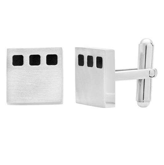 Stainless Steel Mens Square With Black Enamel Cufflinks