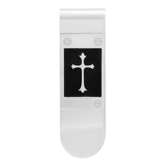 Stainless Steel Cross Black Enamel Money Clip