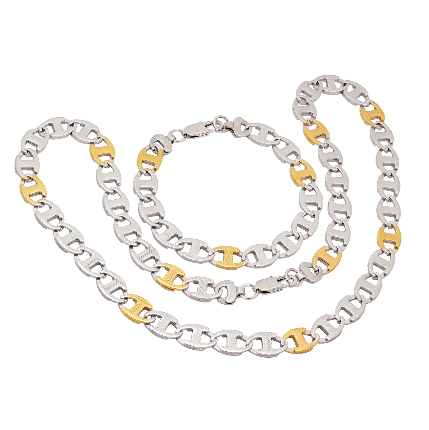 Stainless Steel Mens Mariner Two-Tone Bracelet/Necklace Set