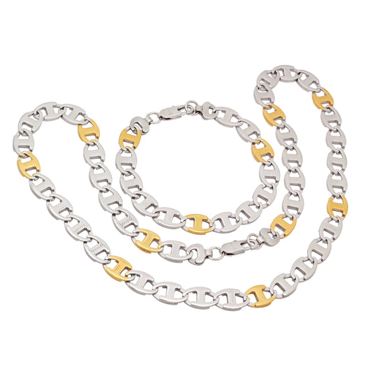 Stainless Steel Mens Mariner Two-Tone Bracelet/Necklace Set
