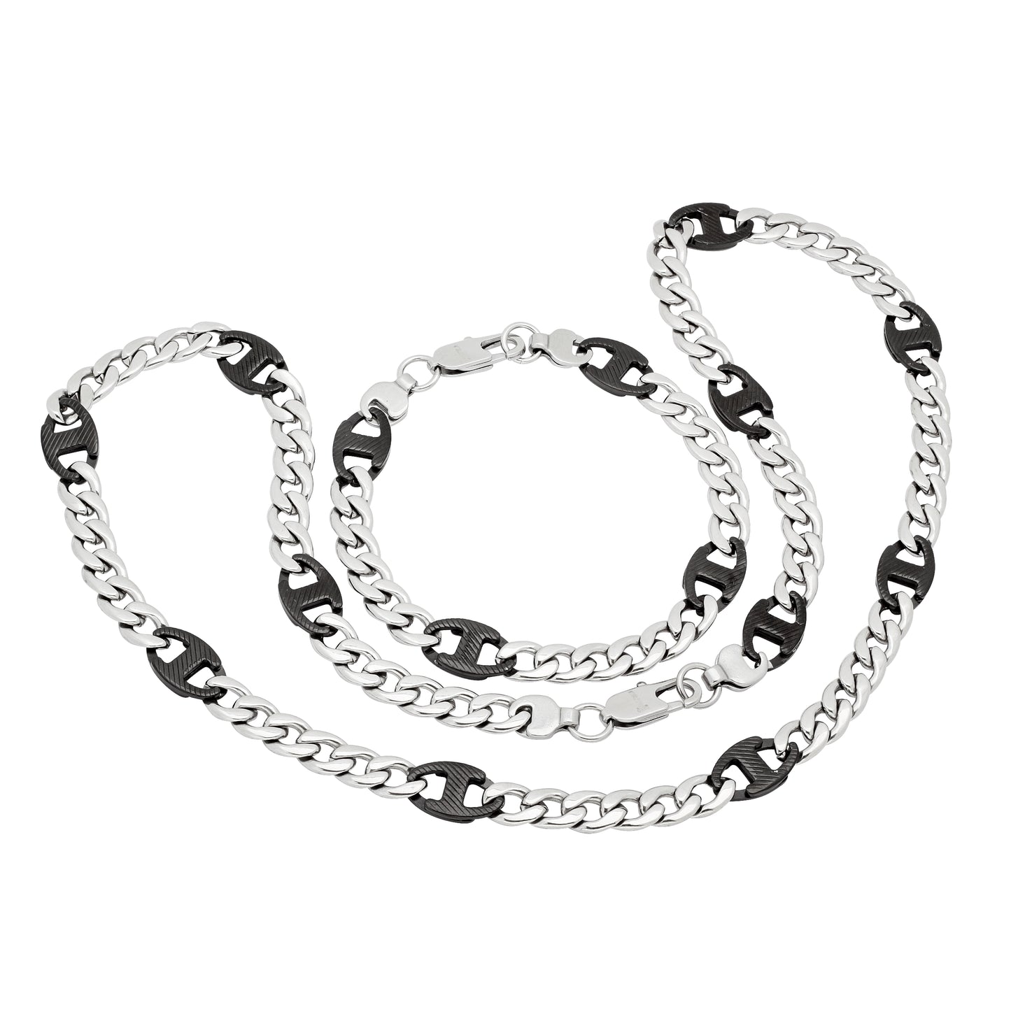 Stainless Steel Mens Link Two-Tone Bracelet/Necklace Set