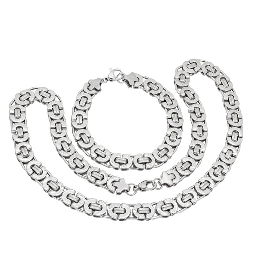 Stainless Steel Mens Byzantine Bracelet/Necklace Set