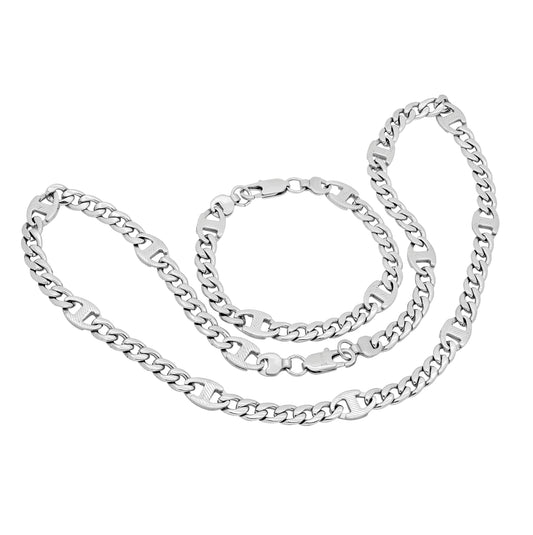 Stainless Steel Mens Link Bracelet/Necklace Set
