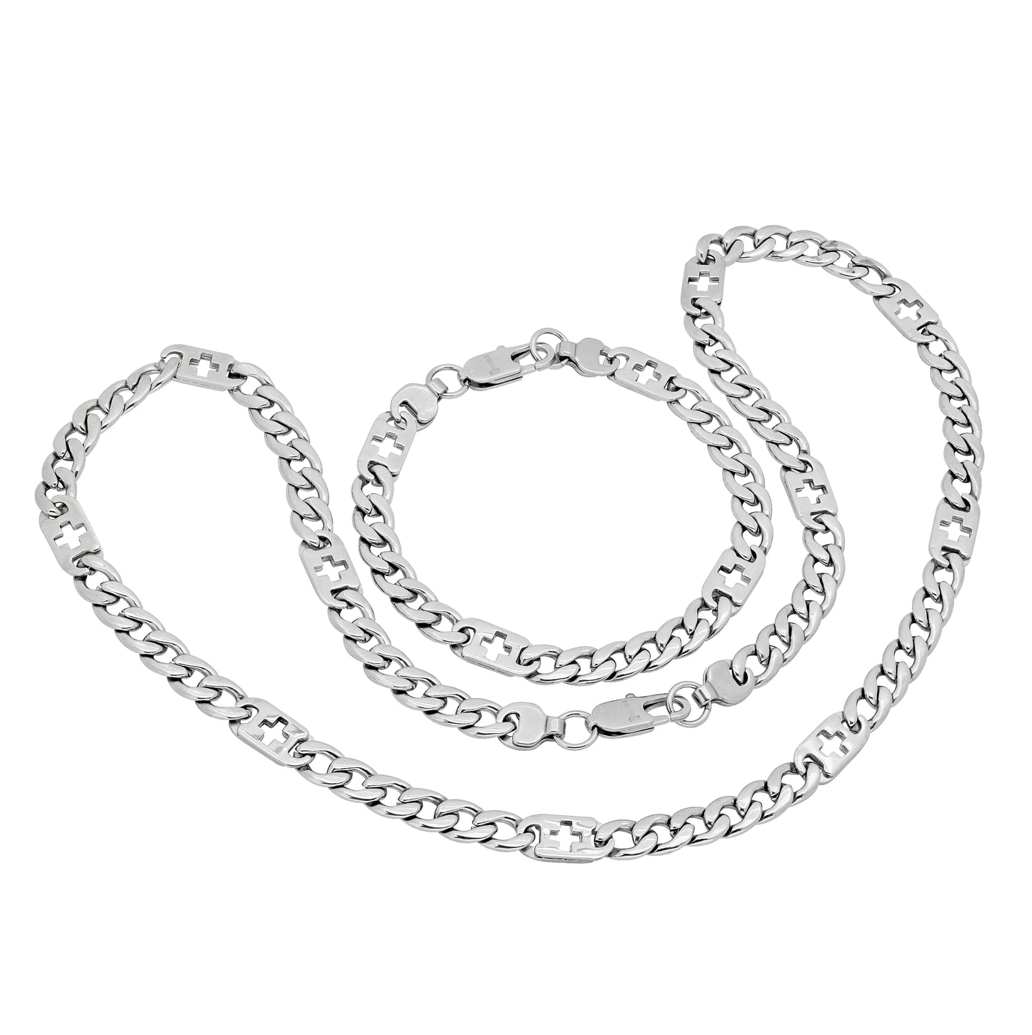 Stainless Steel Mens Link Bracelet/Necklace Set