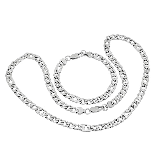 Stainless Steel Mens Link Bracelet/Necklace Set