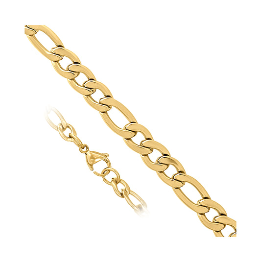 Stainless Steel Mens Yellow-Tone Figaro Bracelet