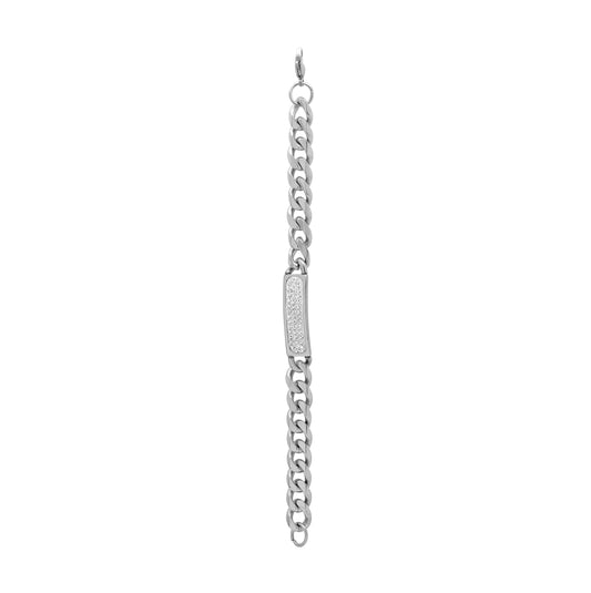 Stainless Steel Mens Crystal Center Cuban Bracelet
